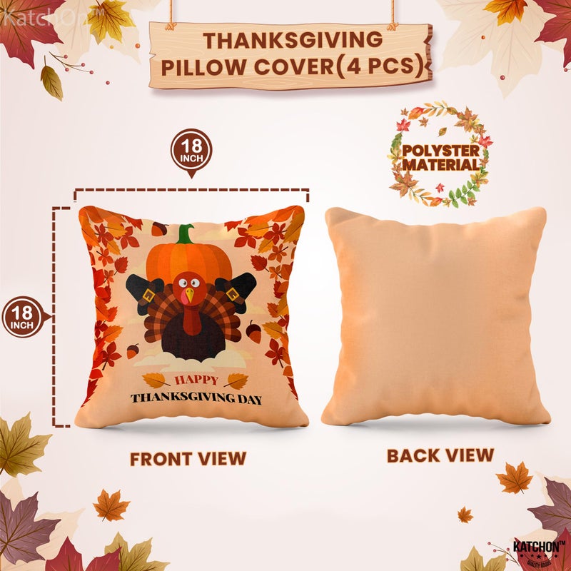 KATCHON KatchOn  Happy Thanksgiving Pillow Covers 18x18 Inch - Set of 4 | Thanksgiving Throw Pillow Covers | Thanksgiving Turkey Pillow Covers | Thanksgiving Party Decorations  Thanksgiving Decorations Indoor - Image 2