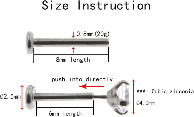 NewkeepsR 20g/18g/16g G23 Titanium Press Fit Threadless Push Pop in Labret Lip Monroe Tragus Earring Stud Piercing - Image 4