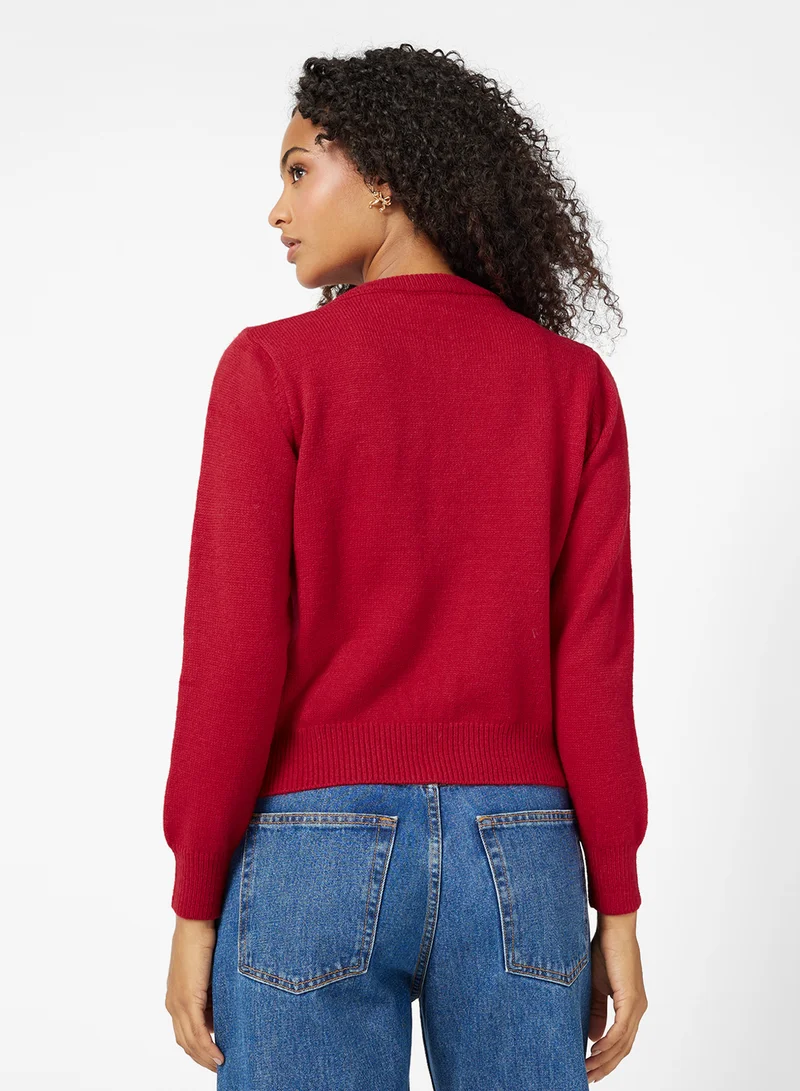 جينجر Bow Detail Button Up Cardigan