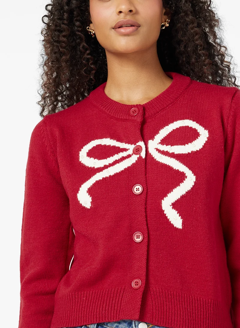 Ginger Bow Detail Button Up Cardigan