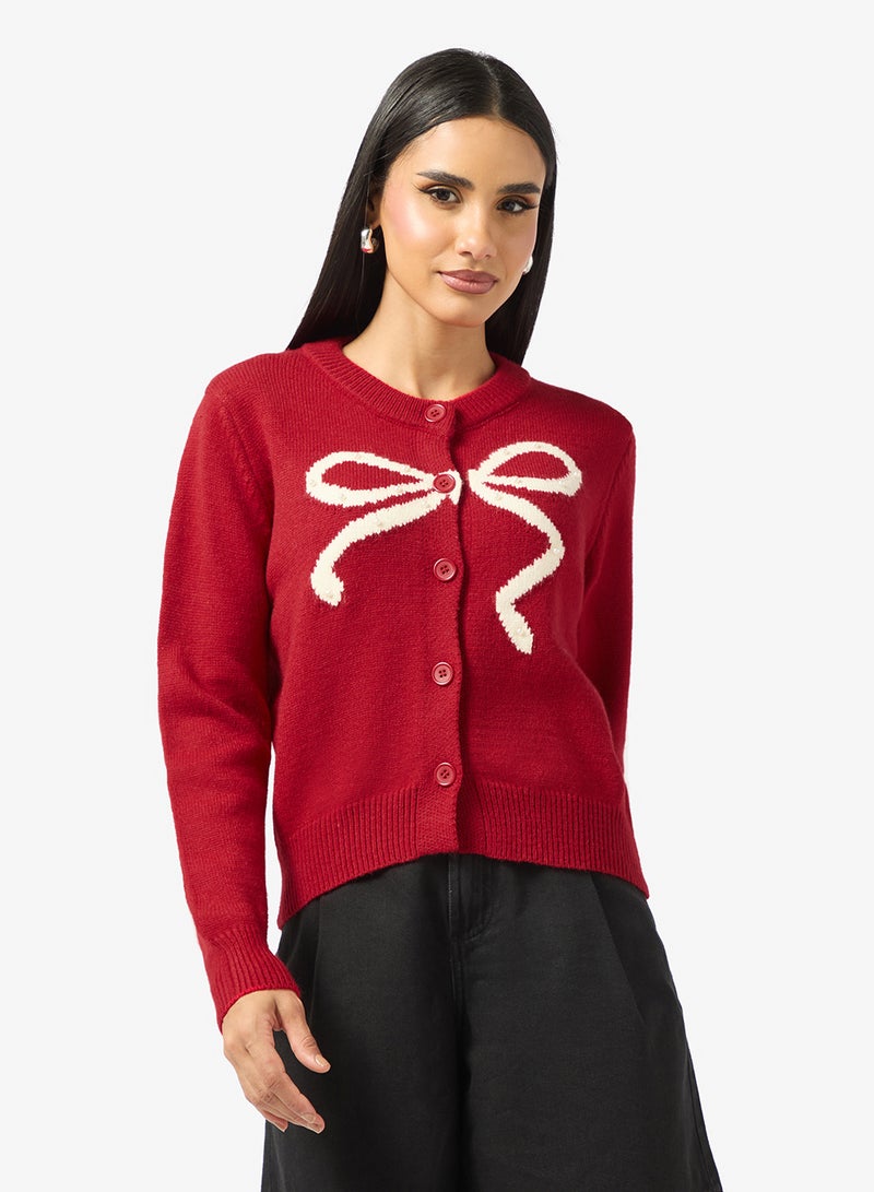 Ginger Bow Detail Button Up Cardigan - Image 1