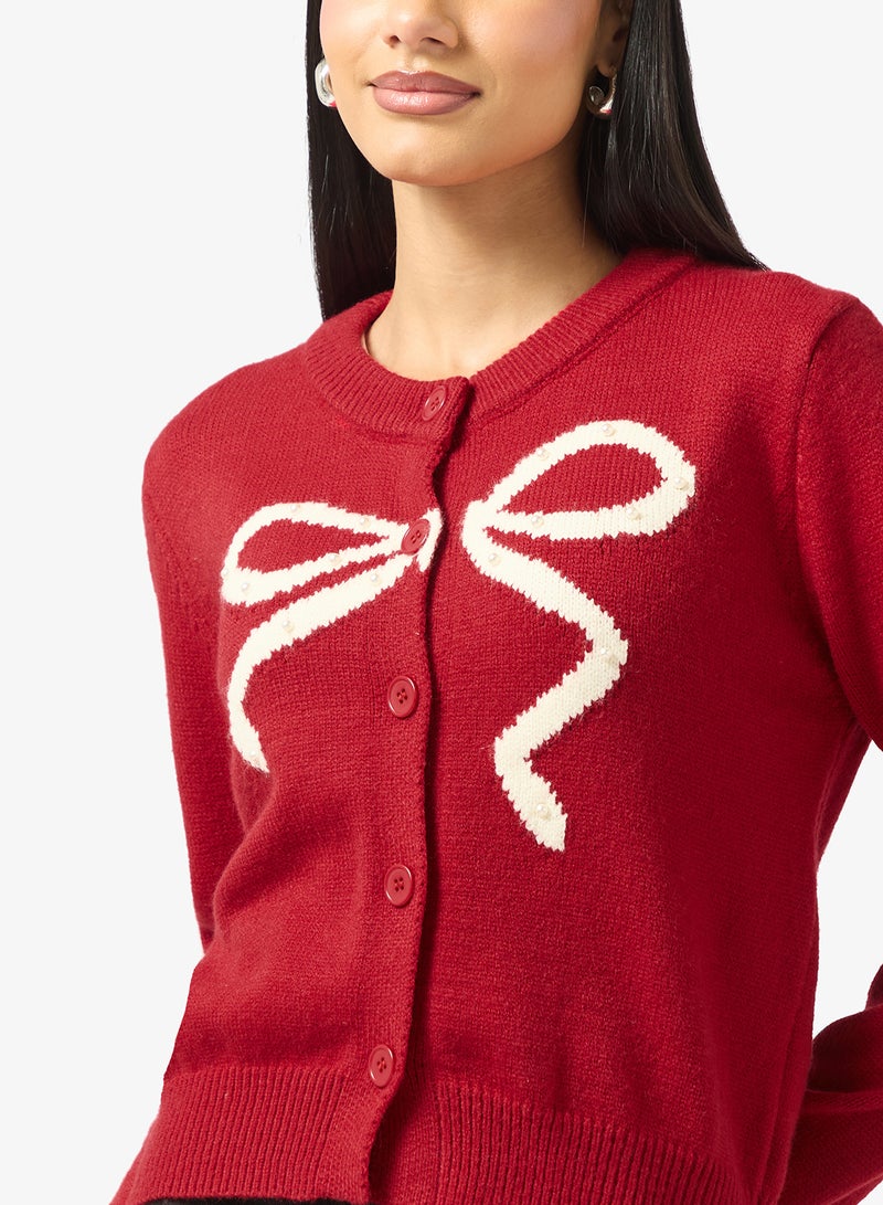 Ginger Bow Detail Button Up Cardigan - Image 3