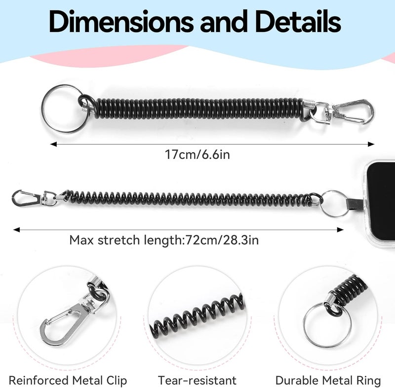 HW 12pcs Retractable Coil Spring Keychain 6 colors Spiral Cord Coil Keychain Holder with Key Ring  Lobster Clasp for Keys Wallet Cellphone and Other Important Item - Image 2