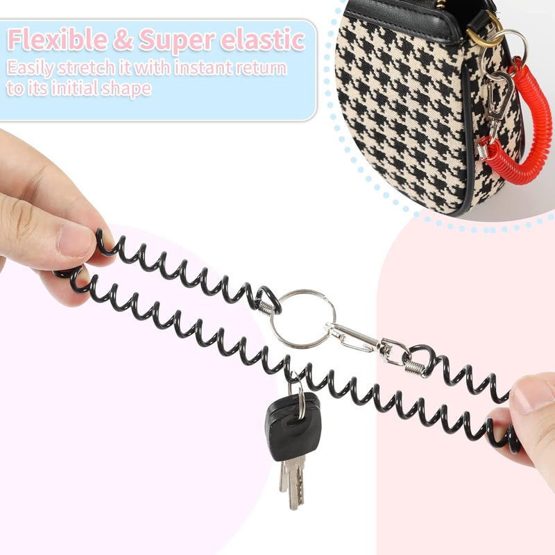 HW 12pcs Retractable Coil Spring Keychain 6 colors Spiral Cord Coil Keychain Holder with Key Ring  Lobster Clasp for Keys Wallet Cellphone and Other Important Item - Image 4