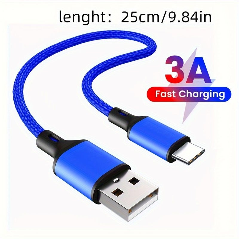Blue 0.25cm Type C USB Fast Charging Data Cord Short Portable Cable for Power Bank Mobile Phone - Image 2