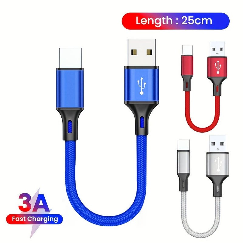 Blue 0.25cm Type C USB Fast Charging Data Cord Short Portable Cable for Power Bank Mobile Phone - Image 1