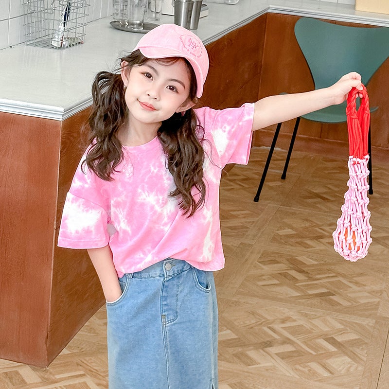 Children'S Short-Sleeved 2025 Lightweight Breathable Top Tie-Dyed Skin-Friendly Pure Cotton Fashionable Children'S Western Style T-Shirt - Image 4