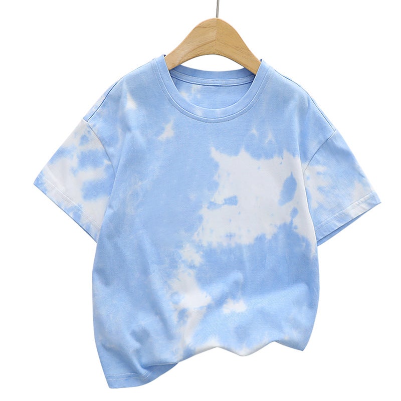 Children'S Short-Sleeved 2025 Lightweight Breathable Top Tie-Dyed Skin-Friendly Pure Cotton Fashionable Children'S Western Style T-Shirt - Image 1