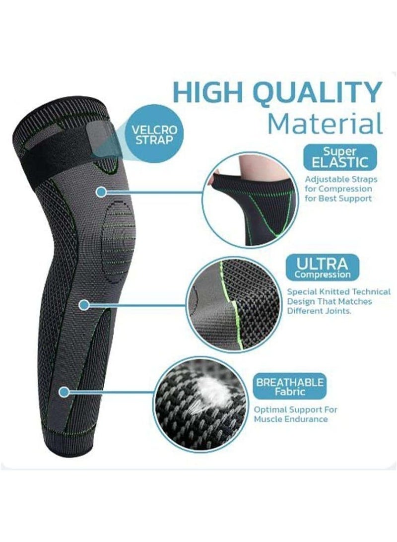 AZMARO 2PCS Long Knee Brace, Full Leg Compression Sleeve with Anti-Slip Silicone, Breathable Knee Support for Men & Women, Pain Relief for Arthritis & Joint Injuries, Sports Knee Pads for Running, Basketball & Gym - Image 2