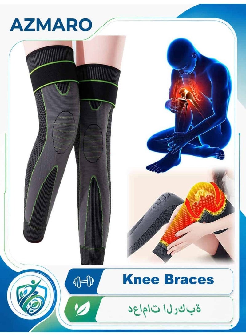 AZMARO 2PCS Long Knee Brace, Full Leg Compression Sleeve with Anti-Slip Silicone, Breathable Knee Support for Men & Women, Pain Relief for Arthritis & Joint Injuries, Sports Knee Pads for Running, Basketball & Gym - Image 1
