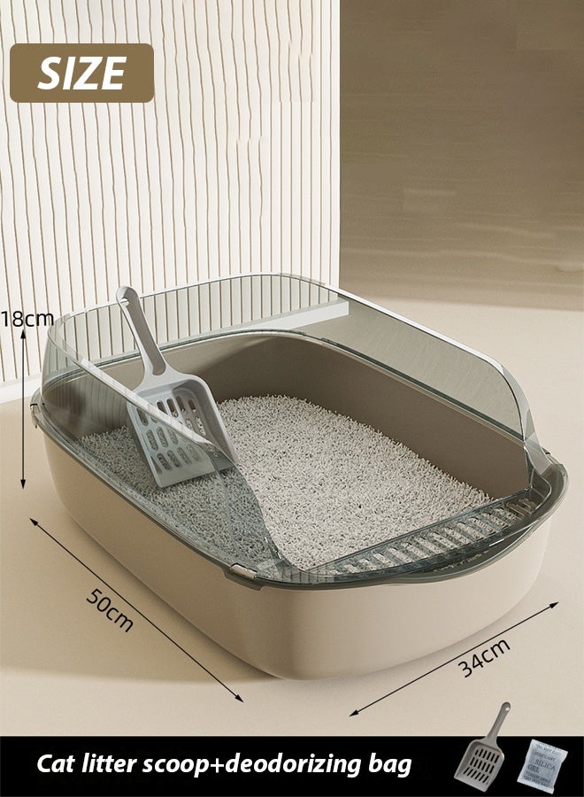 Semi-Enclosed Sifting Litter Box High Sides Cat Litter Box Anti-Splash with Spoon Clean Cat Pet Tray Kitten Open Top Litter Tray Travel Cat Toilet Cat Litter Pan(camel) - Image 2