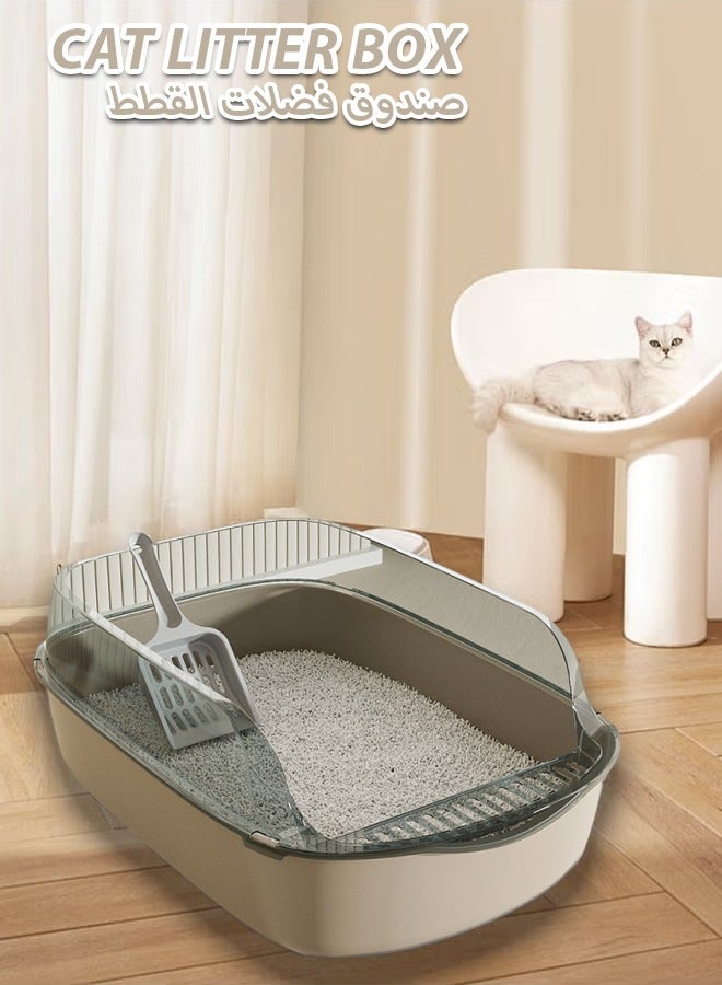 Semi-Enclosed Sifting Litter Box High Sides Cat Litter Box Anti-Splash with Spoon Clean Cat Pet Tray Kitten Open Top Litter Tray Travel Cat Toilet Cat Litter Pan(camel) - Image 1