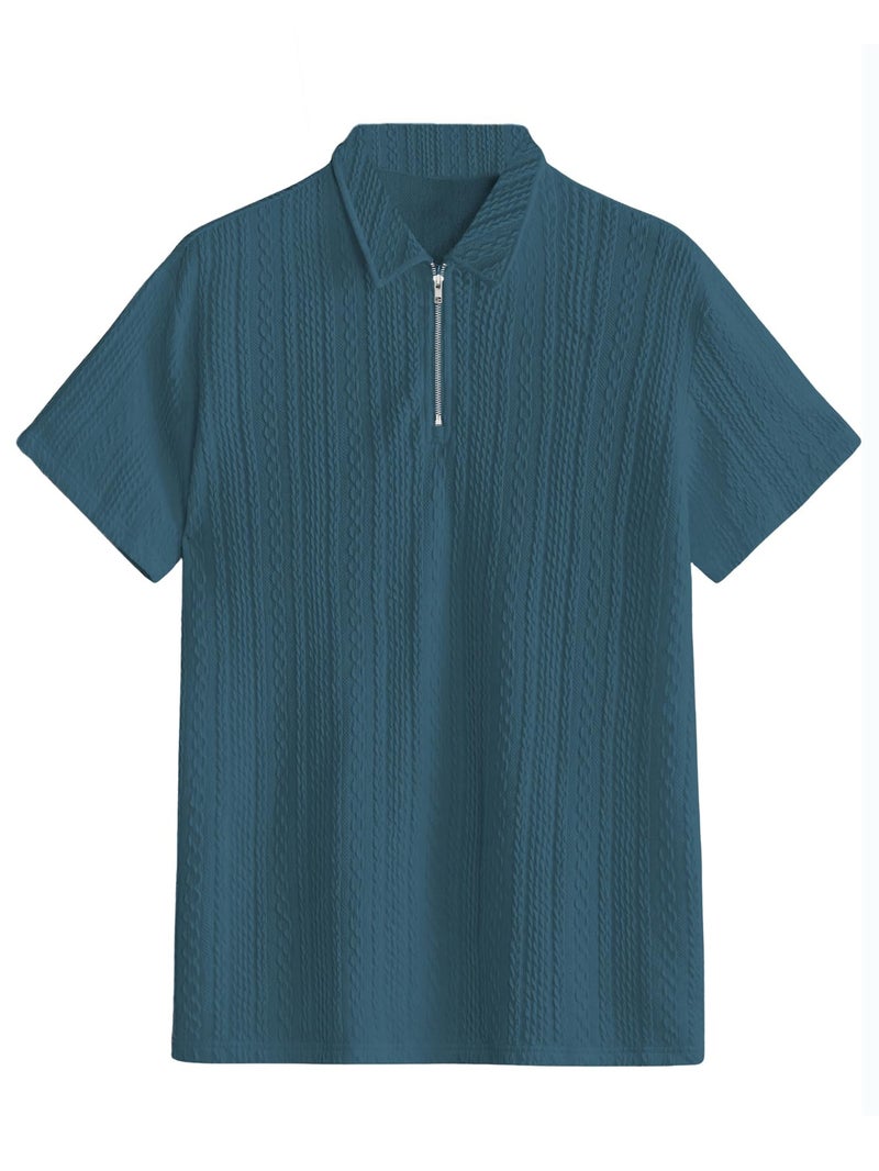 TAGDO Men's Chain Jacquard Polo T Shirt | Half Sleeve | Comfortable Fit Wear | Stylish Casual Look | Breathable Feel |Modern Style | Easy Movement | Everyday Wear (2020-Aqua-4XL) - Image 4