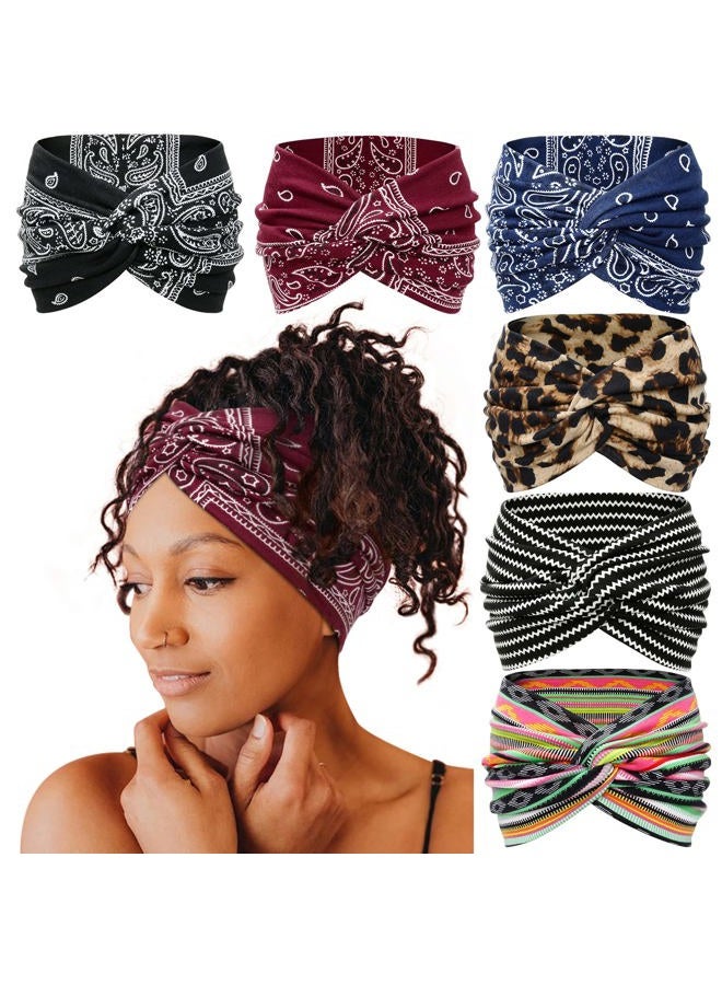 Tobeffect Wide Headbands for Women, 7'' Boho Turban Headband Large Hairband Twisted Hair Accessories, 6 pack - Image 1