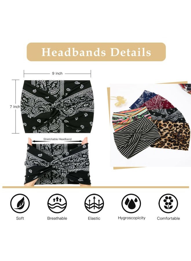 Tobeffect Wide Headbands for Women, 7'' Boho Turban Headband Large Hairband Twisted Hair Accessories, 6 pack - Image 2