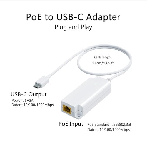 PROCET PoE System Gigabit PoE to USB C Converter for Smart Phone/Tablet, USB-C to Ethernet Adapter with 10W Charging, Power & Data 2-in-1 RJ45 Port to Type-C Adapter, 10/100/1000Mbps High Speed Plug & Play,IEEE802.3af - Image 2