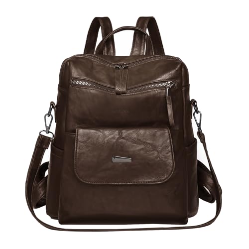 WYFJNX PU Leather Backpack Purse for Women Fashion Multipurpose Design Handbag Ladies Shoulder Bags Travel Backpack Coffee - Image 1