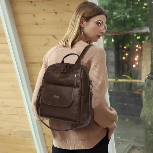 WYFJNX PU Leather Backpack Purse for Women Fashion Multipurpose Design Handbag Ladies Shoulder Bags Travel Backpack Coffee - Image 5