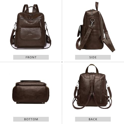WYFJNX PU Leather Backpack Purse for Women Fashion Multipurpose Design Handbag Ladies Shoulder Bags Travel Backpack Coffee - Image 3