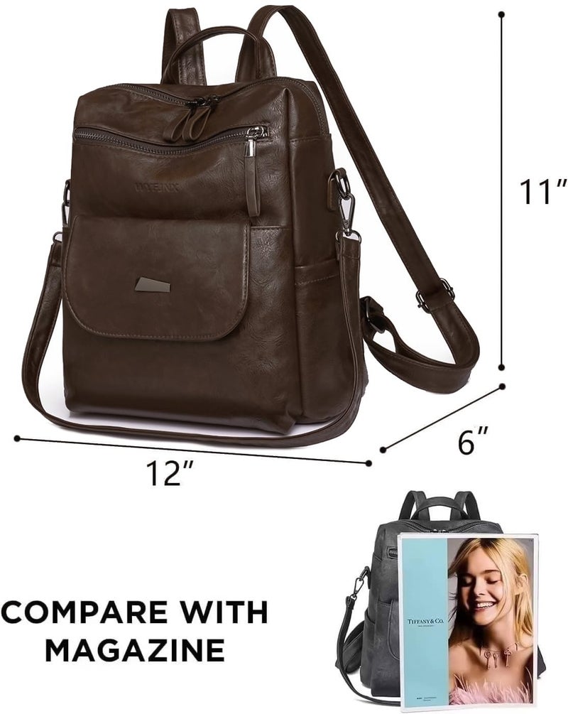 WYFJNX PU Leather Backpack Purse for Women Fashion Multipurpose Design Handbag Ladies Shoulder Bags Travel Backpack Coffee - Image 2