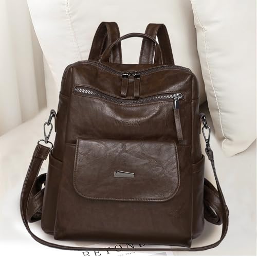WYFJNX PU Leather Backpack Purse for Women Fashion Multipurpose Design Handbag Ladies Shoulder Bags Travel Backpack Coffee - Image 4