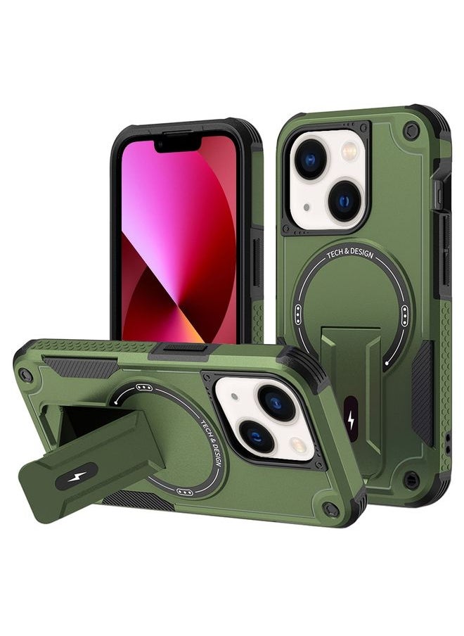 HuHa Case Cover For iPhone 13 MagSafe Holder Armor PC Hybrid TPU Phone Case Army Green 