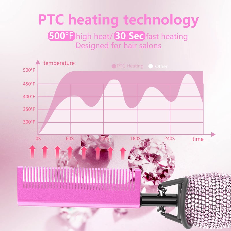 Dan Technology 500â„‰ Hot Comb for Wigs, Diamond Hair Straightener, 7 Temperature Settings, 60 Min Auto-Off, Professional Styling Tool for Natural Black Hair - Image 4