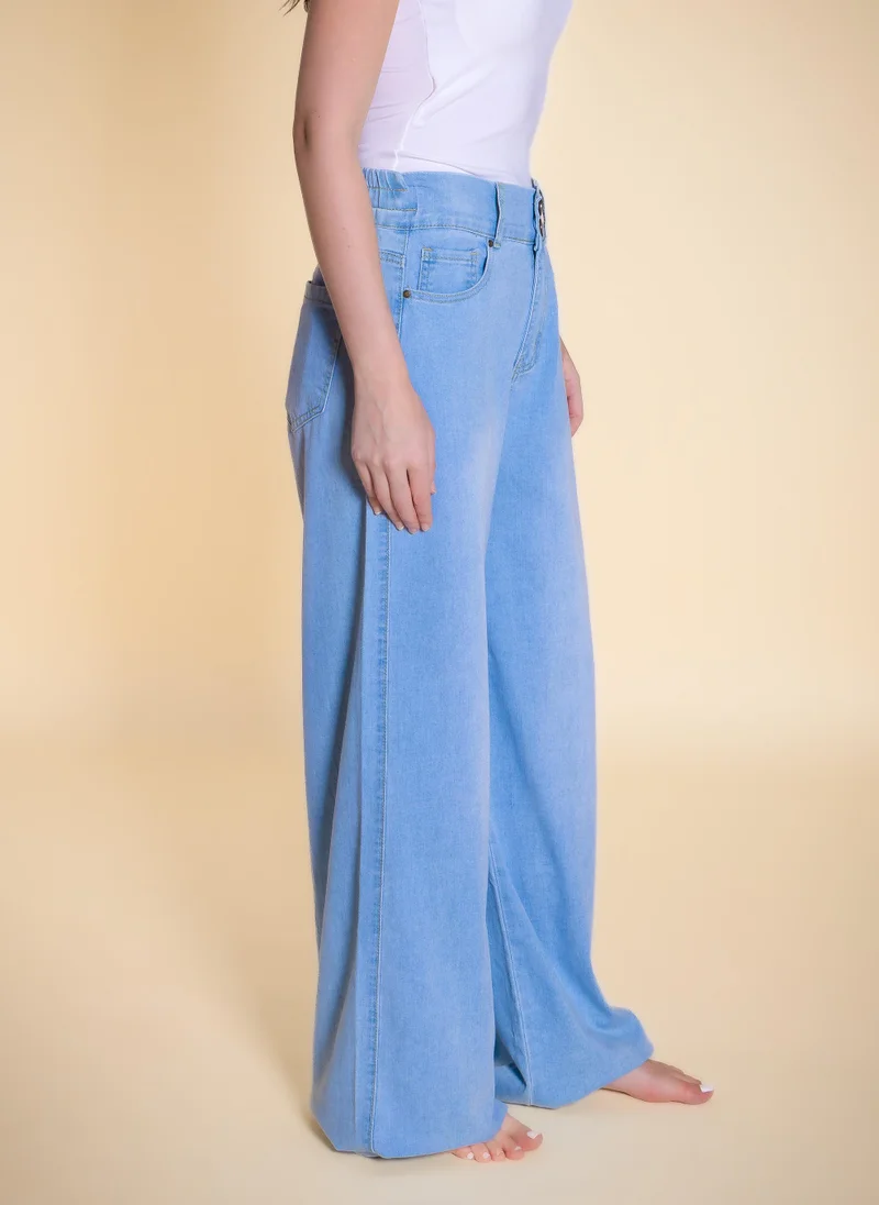 Shapes Light Blue SOFT HIGH-WAIST DENIM TROUSERS for Women | Best Price UAE