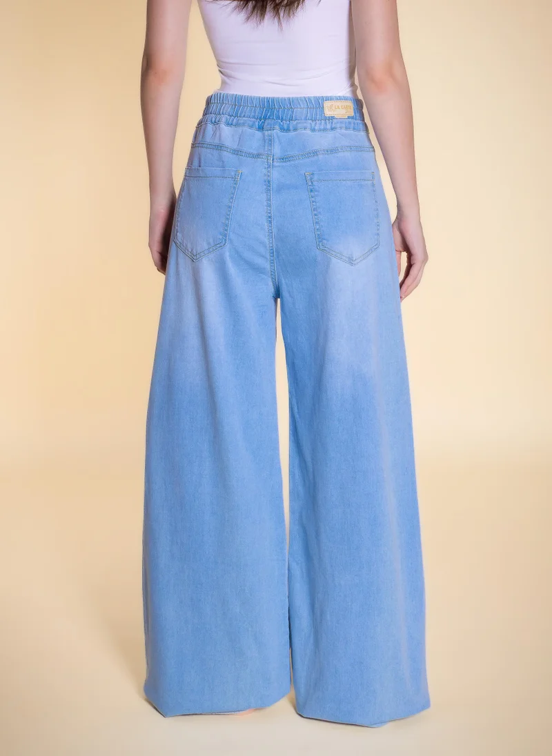 Shapes Light Blue SOFT HIGH-WAIST DENIM TROUSERS for Women | Best Price UAE