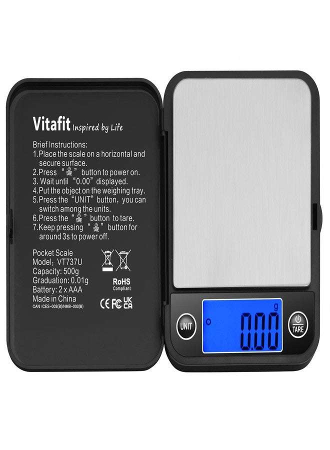 Vitafit 500g Digital Pocket Scale,High Accuracy Assured by Scale Professional Factory Since 2001, Gram Scale 0.01g for Multifunction: Lab,Food, Kitchen,Coffee,Jewelry; Black - Image 1