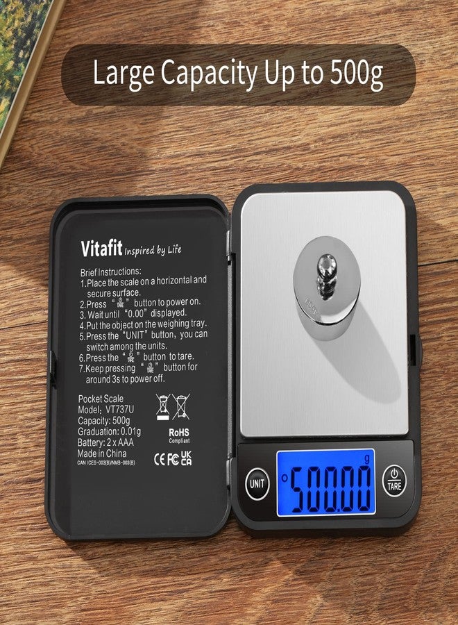 Vitafit 500g Digital Pocket Scale,High Accuracy Assured by Scale Professional Factory Since 2001, Gram Scale 0.01g for Multifunction: Lab,Food, Kitchen,Coffee,Jewelry; Black - Image 3