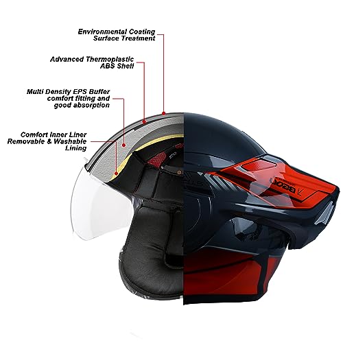 BEON Full Face Motorcycle Helmet DOT Approved 180 Reversible Chin Guard Modular Pilot Helmet with AntiFog Dual Visors for Adult Men Women Glossy Grey Red XLarge - Image 3