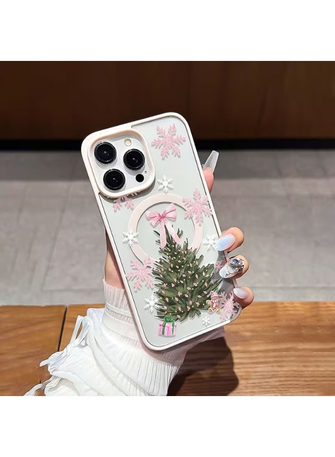 Temu Pink Smurfette Christmas Tree Pattern Magnetic Clear Phone Case, Anti-Slip, Shockproof, Compatible with iPhone 13 Pro Max - Image 1