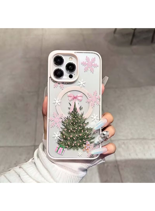 Temu Pink Smurfette Christmas Tree Pattern Magnetic Clear Phone Case, Anti-Slip, Shockproof, Compatible with iPhone 13 Pro Max - Image 3