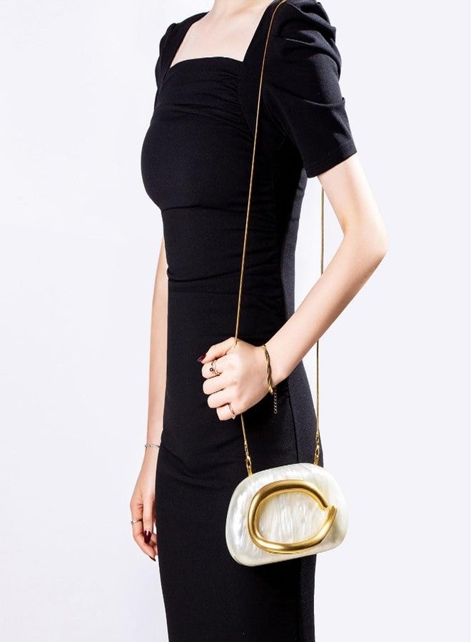 CUXVA Acrylic Clutch Purse for Women Classic Round Acrylic Evening Handbag Vintage Metal Handlebars Bag for Wedding Party Prom, Beige - Image 2