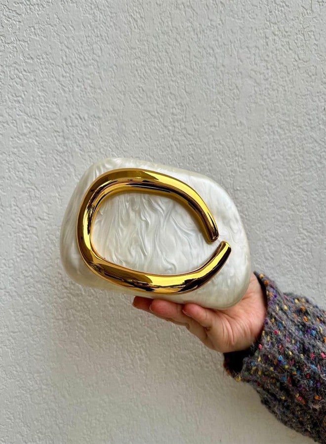 CUXVA Acrylic Clutch Purse for Women Classic Round Acrylic Evening Handbag Vintage Metal Handlebars Bag for Wedding Party Prom, Beige - Image 3