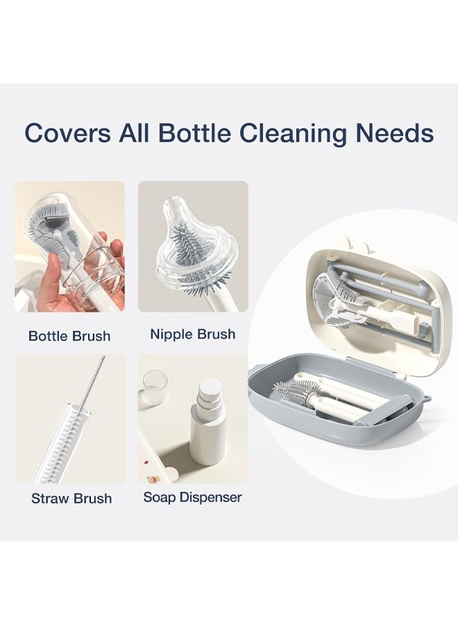 Berma Baby 6 in 1 Baby Bottle Brush, Portable Baby Bottle Brush Cleaning Set, Baby Bottle Cleaning Brush, Silicone Baby Bottle Cleaning Brush, Baby Nipple Cup Nipple Straw Cleaning Brush (Gray) - Image 4