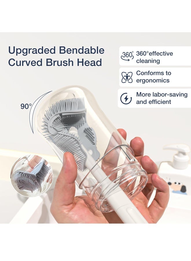 Berma Baby 6 in 1 Baby Bottle Brush, Portable Baby Bottle Brush Cleaning Set, Baby Bottle Cleaning Brush, Silicone Baby Bottle Cleaning Brush, Baby Nipple Cup Nipple Straw Cleaning Brush (Gray) - Image 2