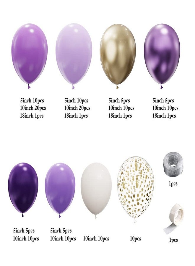 BALONAR طقم قوس زينة بالونات بنفسجية مع 146 قطعة بالونات بنفسجية فاتحة وبيضاء وذهبية وكونفيتي وبالونات لاتكس معدنية لحفلات زفاف ومناسبات استحمام الأطفال للأميرات - Image 2
