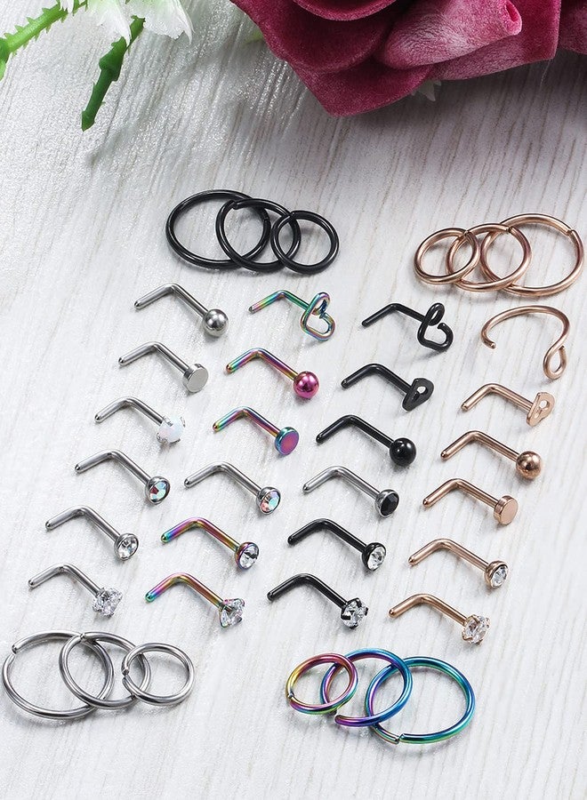 Ocptiy 18G Nose Ring for Nose Piercing Jewelry Nose Stud Women Stainless Surgical Steel Nose Ring Hoop L Shaped Nose Rings Studs Body Piercings Hoop Jewelry for Women Men 2MM - Image 2