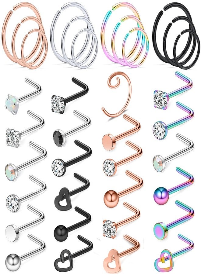 Ocptiy 18G Nose Ring for Nose Piercing Jewelry Nose Stud Women Stainless Surgical Steel Nose Ring Hoop L Shaped Nose Rings Studs Body Piercings Hoop Jewelry for Women Men 2MM - Image 1