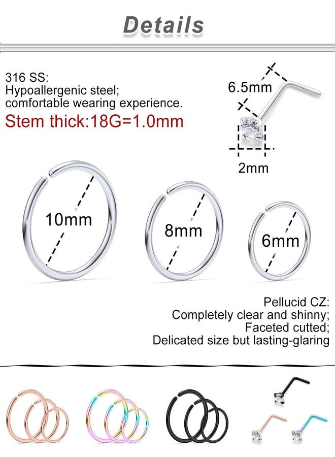 Ocptiy 18G Nose Ring for Nose Piercing Jewelry Nose Stud Women Stainless Surgical Steel Nose Ring Hoop L Shaped Nose Rings Studs Body Piercings Hoop Jewelry for Women Men 2MM - Image 4