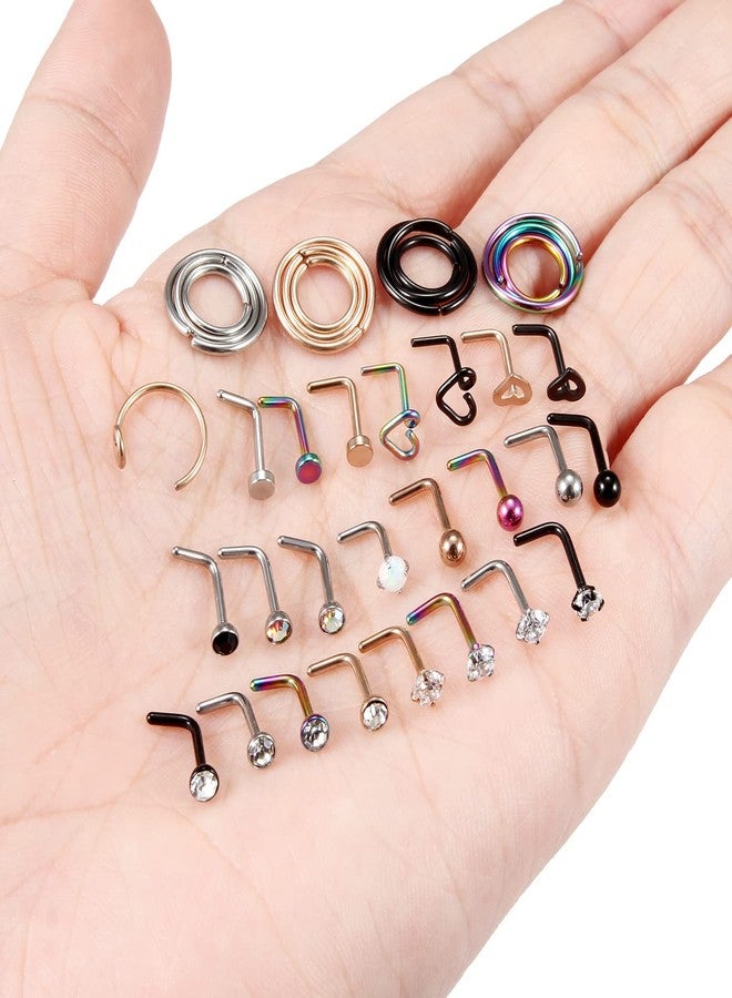 Ocptiy 18G Nose Ring for Nose Piercing Jewelry Nose Stud Women Stainless Surgical Steel Nose Ring Hoop L Shaped Nose Rings Studs Body Piercings Hoop Jewelry for Women Men 2MM - Image 5
