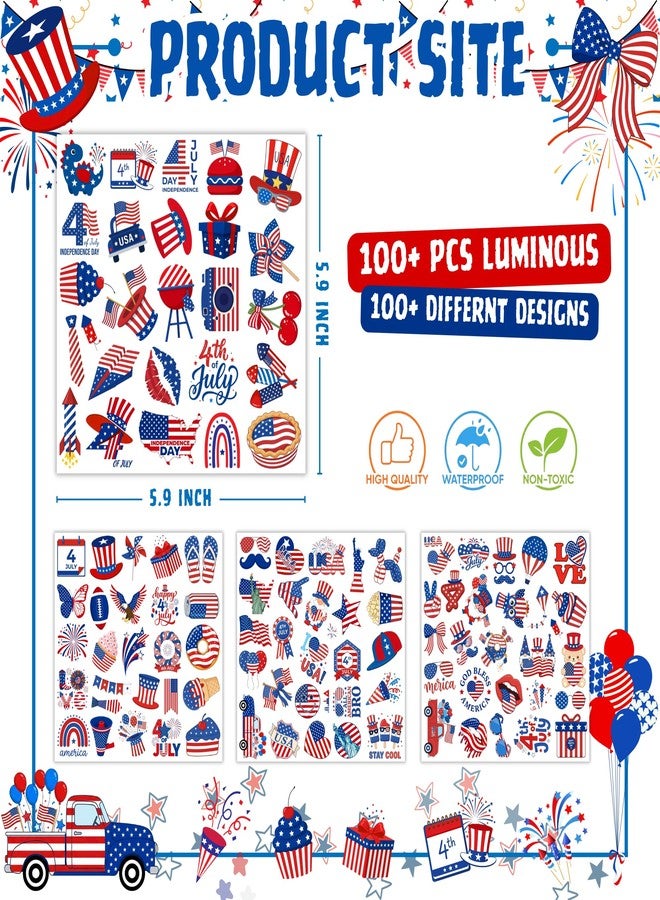 Backtopeia 105PCS 4th of July Temporary Tattoos - USA Fourth Of July Stickers Party Favors Decorations Supplies Accessories For Kids Adult Patriotic American Flag Red White Blue Independence Memorial Labor Day - Image 3