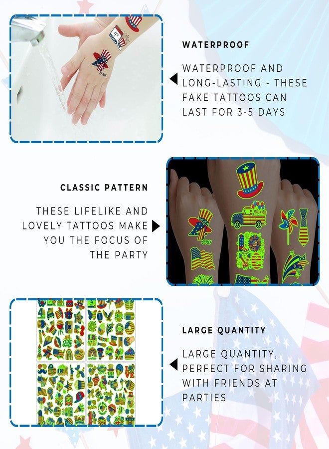 Backtopeia 105PCS 4th of July Temporary Tattoos - USA Fourth Of July Stickers Party Favors Decorations Supplies Accessories For Kids Adult Patriotic American Flag Red White Blue Independence Memorial Labor Day - Image 4