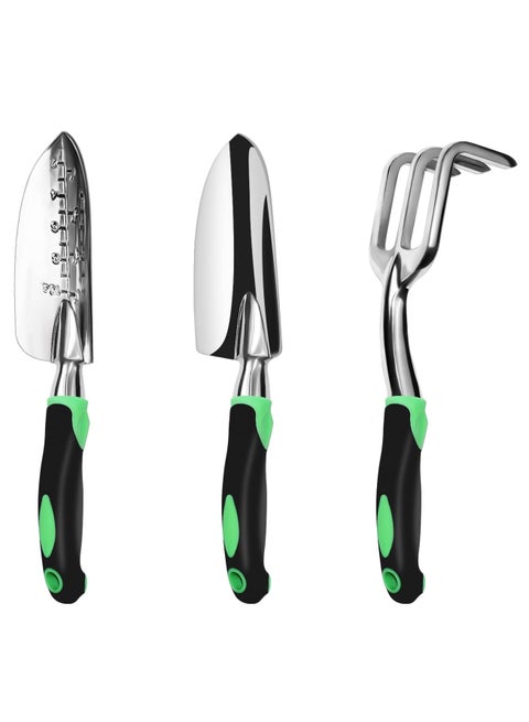 3 PCS Garden Tool Set – Heavy Duty Aluminum Hand Tools with Non-Slip Rubber Handle – Durable Gardening Kit for Men & Women