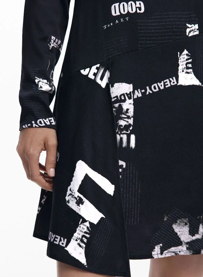 Desigual black Short Newspaper Dress for Women | Best Price UAE