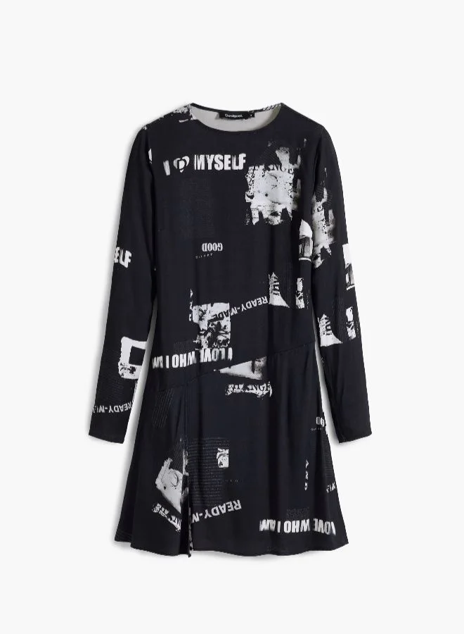 Desigual black Short Newspaper Dress for Women | Best Price UAE