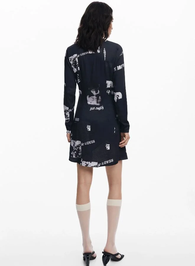 Desigual black Short Newspaper Dress for Women | Best Price UAE