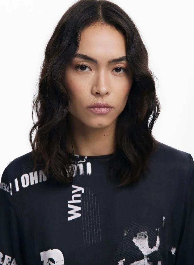Desigual black Short Newspaper Dress for Women | Best Price UAE